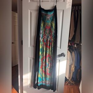 Colorful Maxi Dress with Black Overlay